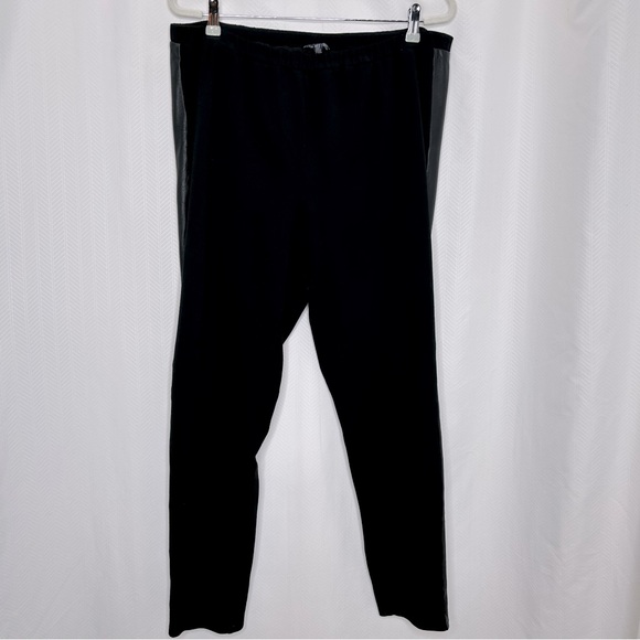 Eileen Fisher black pull on pants leather Tuxedo trim - Picture 1 of 5
